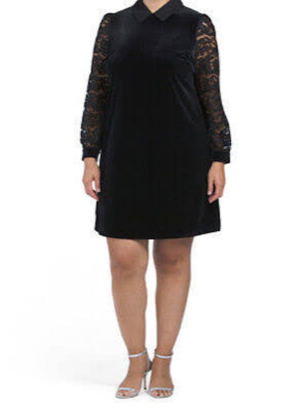 Draper James Black Velvet Dress with Lace Collar and Sleeves Size 14